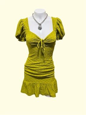 Olive Eyelet Tie-Front Mini Dress shirt-size small